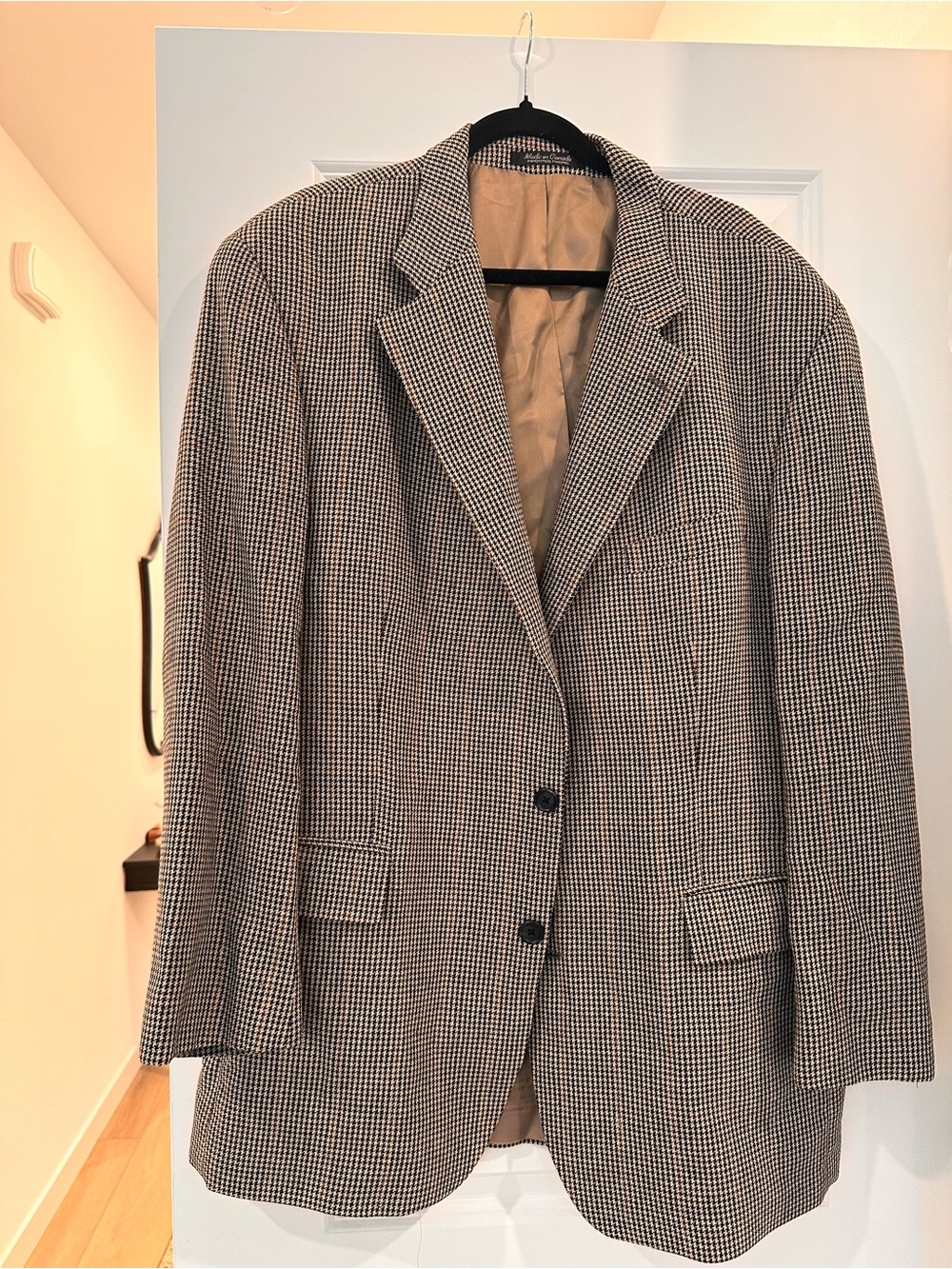 Chaps Ralph Lauren Black Cream and Brown Houndstooth silk and wool Sport Coat